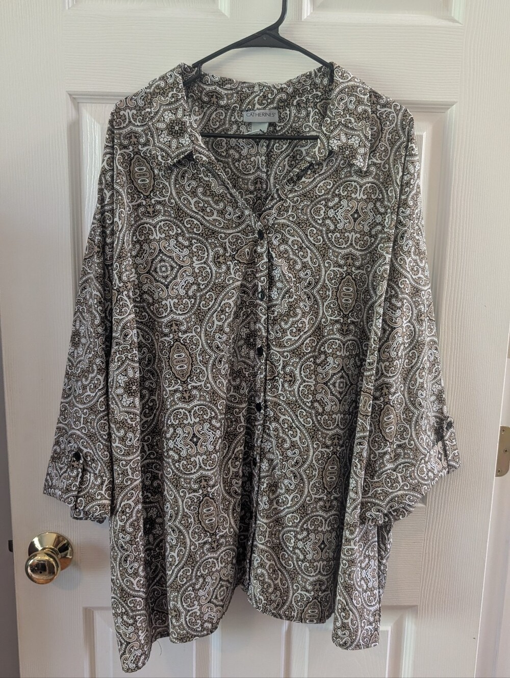 Catherine's Paisley Button-Front Women's Shirt - Tan/White